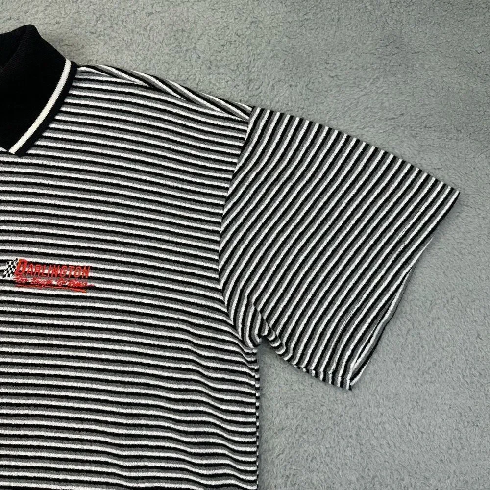 Darlington Raceway Polo Shirt Mens Large Black‎ White Striped NASCAR Racing Zip